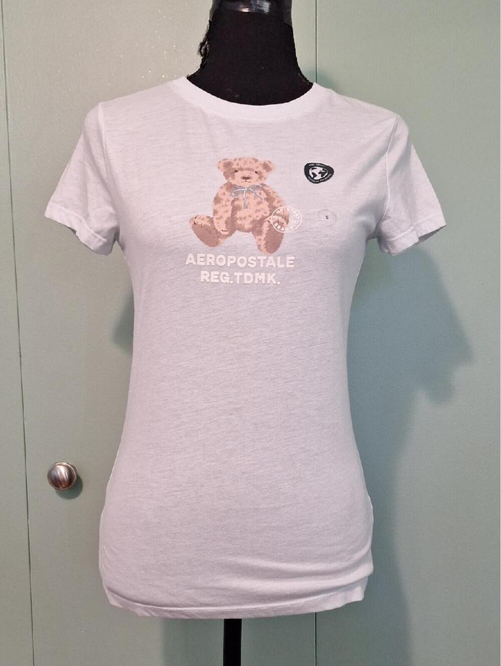 Nwt Aeropostale Classic Crew Light Blue Teddy Bear Short Sleeve Shirt Top Small